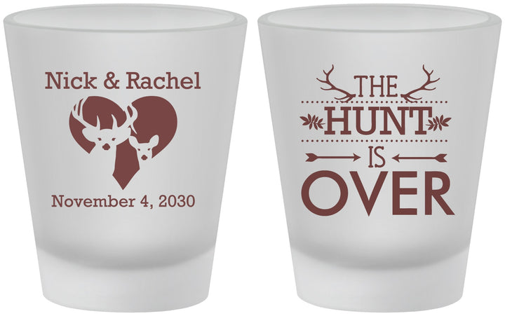 Custom Wedding Frosted Shot Glasses - The Hunt Is Over | 554