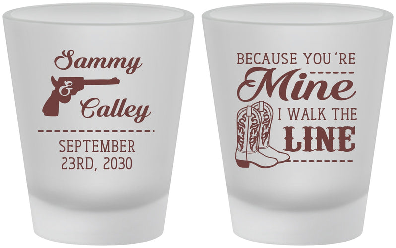 Custom Wedding Frosted Shot Glasses - I Walk The Line | 555
