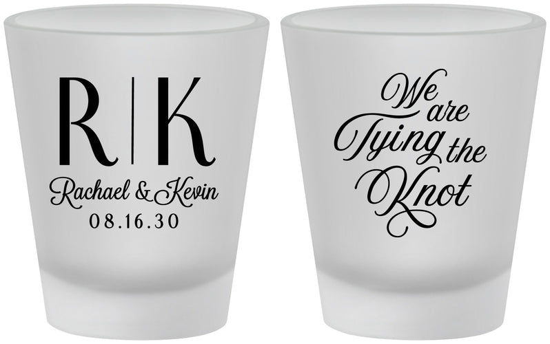 Custom Wedding Frosted Shot Glasses - Monogram Tying Knot | 559