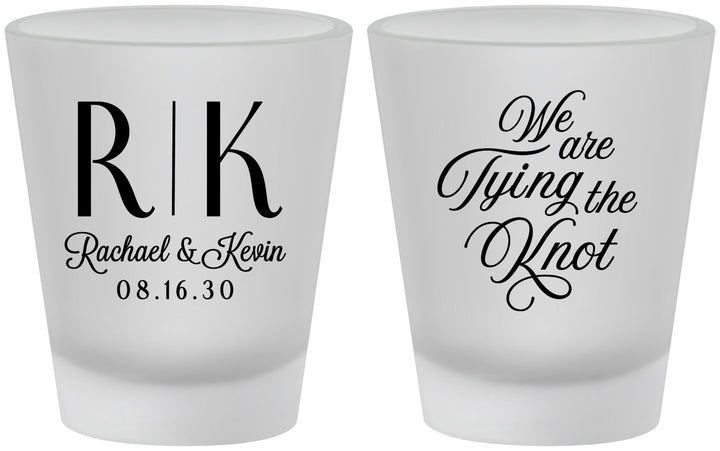 Custom Wedding Frosted Shot Glasses - Monogram Tying Knot | 559