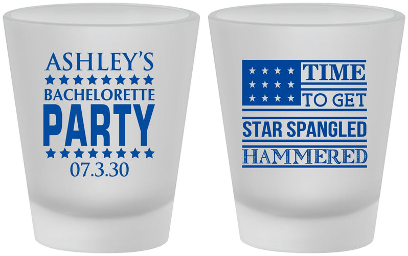 Custom Bachelorette Frosted Shot Glasses - Star Spangled Hammered | 60025