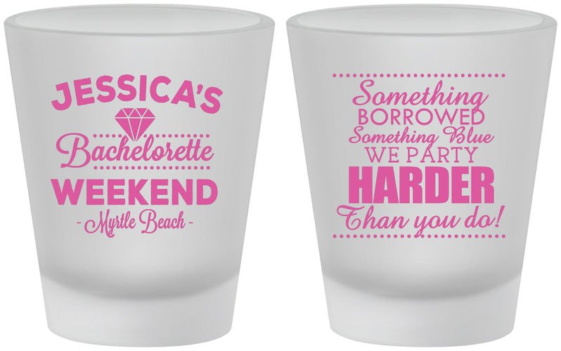 Custom Bachelorette Frosted Shot Glasses - Something Borrowed | 60028