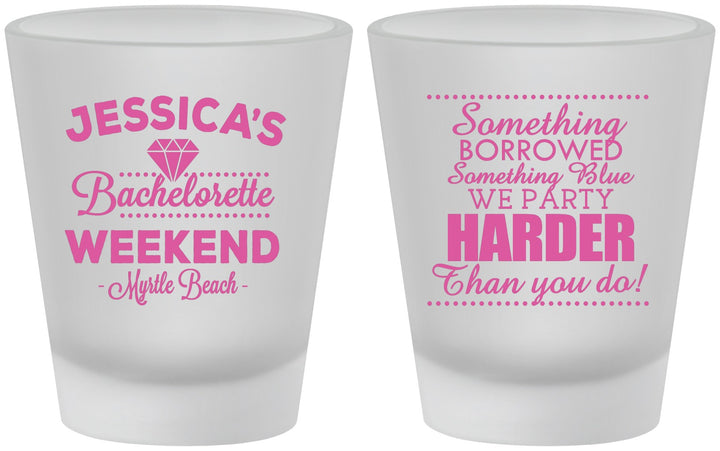 Custom Bachelorette Frosted Shot Glasses - Something Borrowed | 60028