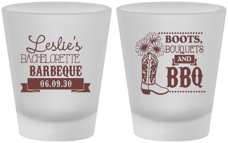 Custom Bachelorette Frosted Shot Glasses - Boots Bouquets Bbq | 60035