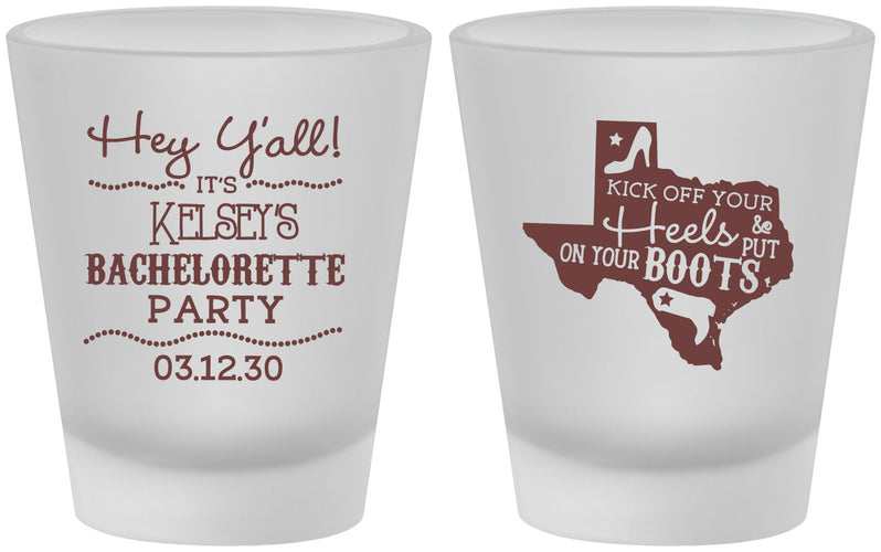 Custom Bachelorette Frosted Shot Glasses - Texas Cowgirl | 60041