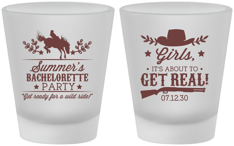 Custom Bachelorette Frosted Shot Glasses - Its About To Get Real | 60043