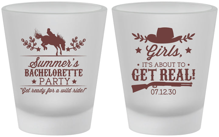 Custom Bachelorette Frosted Shot Glasses - Its About To Get Real | 60043