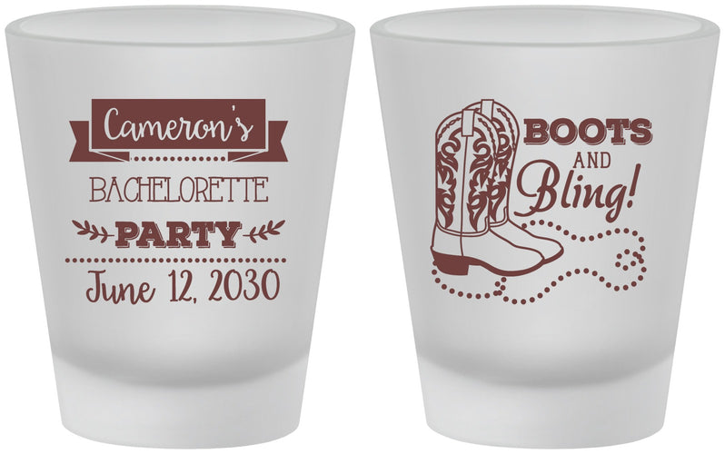 Custom Bachelorette Frosted Shot Glasses - Boots And Bling | 60044