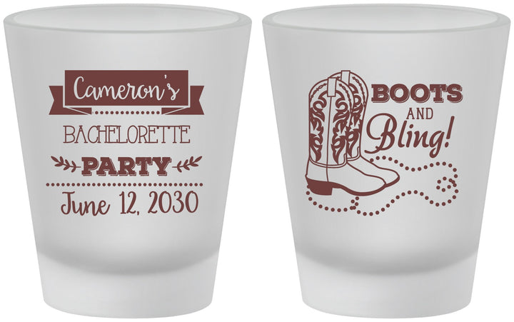Custom Bachelorette Frosted Shot Glasses - Boots And Bling | 60044