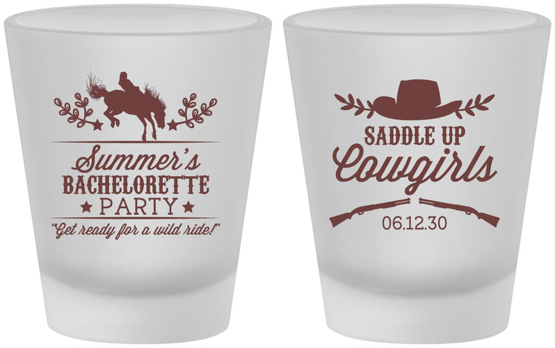 Custom Bachelorette Frosted Shot Glasses - Saddle Up Cowgirls | 60045