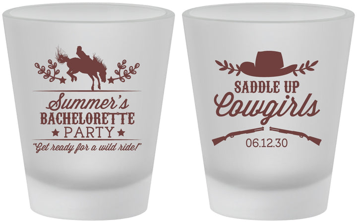 Custom Bachelorette Frosted Shot Glasses - Saddle Up Cowgirls | 60045