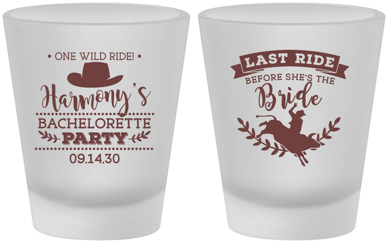 Custom Bachelorette Frosted Shot Glasses - Last Ride Before Bride | 60046