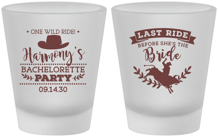 Custom Bachelorette Frosted Shot Glasses - Last Ride Before Bride | 60046