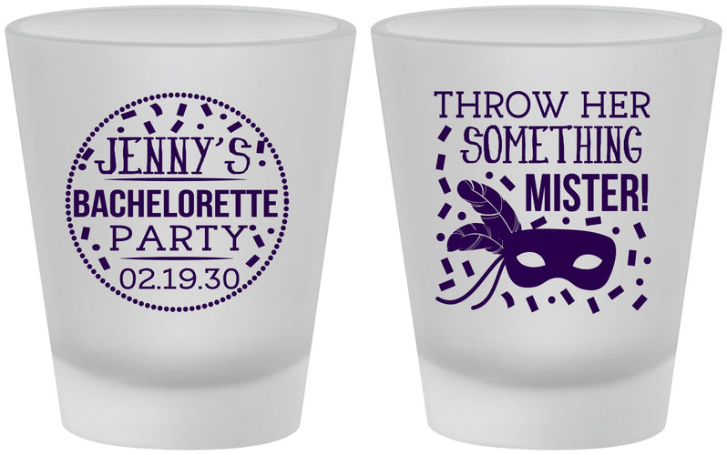 Custom Bachelorette Frosted Shot Glasses - Mardi Gras | 60055