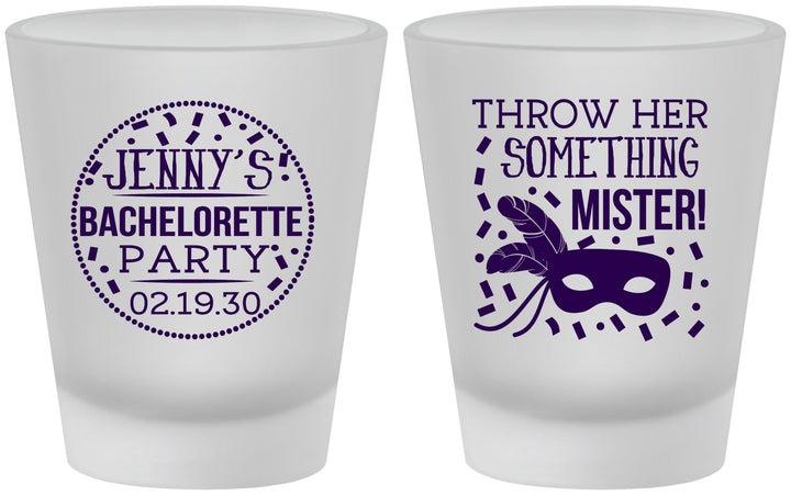 Custom Bachelorette Frosted Shot Glasses - Mardi Gras | 60055