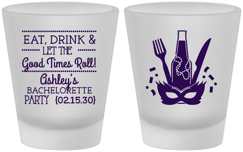 Custom Bachelorette Frosted Shot Glasses - Mardi Gras | 60057