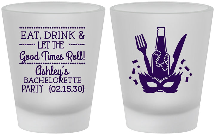 Custom Bachelorette Frosted Shot Glasses - Mardi Gras | 60057