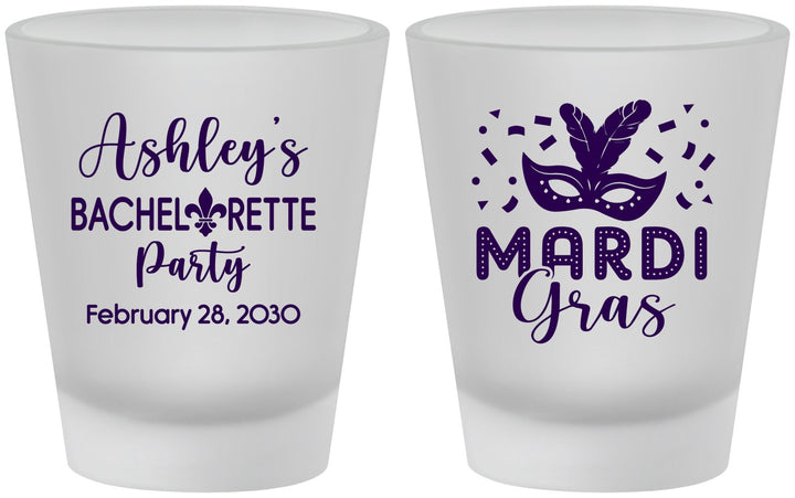 Custom Bachelorette Frosted Shot Glasses - Mardi Gras | 60060