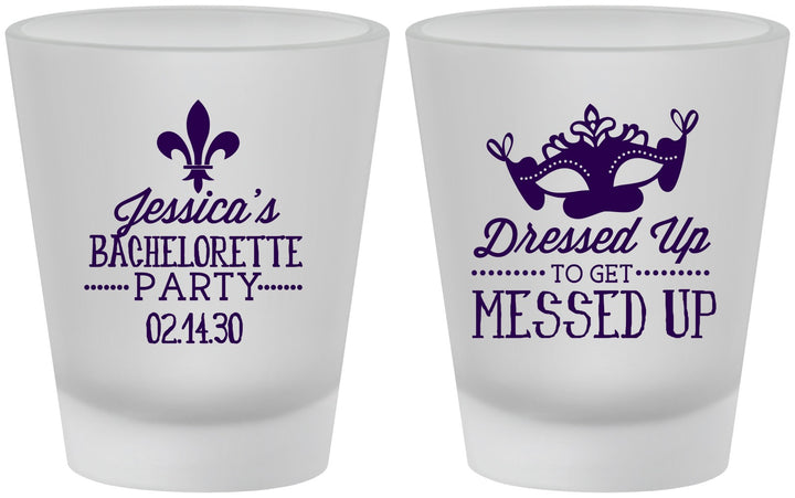 Custom Bachelorette Frosted Shot Glasses - Mardi Gras | 60061