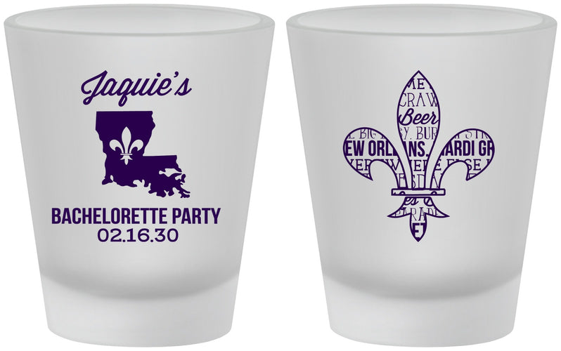 Custom Bachelorette Frosted Shot Glasses - Mardi Gras | 60062