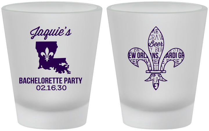 Custom Bachelorette Frosted Shot Glasses - Mardi Gras | 60062