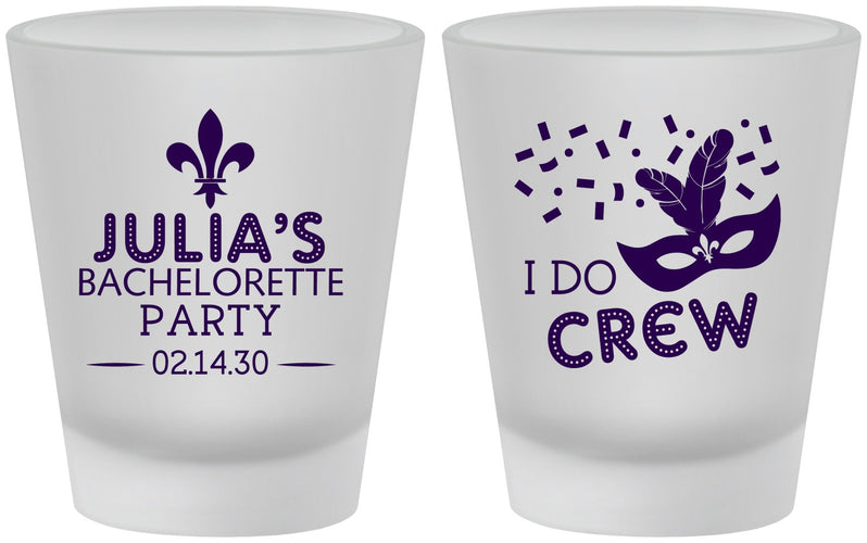 Custom Bachelorette Frosted Shot Glasses - Mardi Gras I Do Crew | 60063
