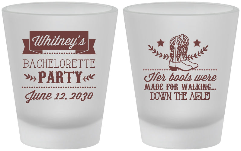 Custom Bachelorette Frosted Shot Glasses - Cowgirl Boots | 60072