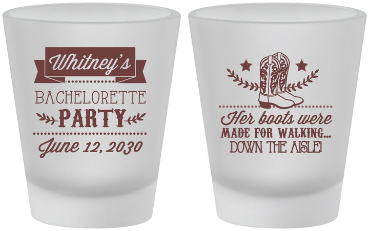 Custom Bachelorette Frosted Shot Glasses - Cowgirl Boots | 60072