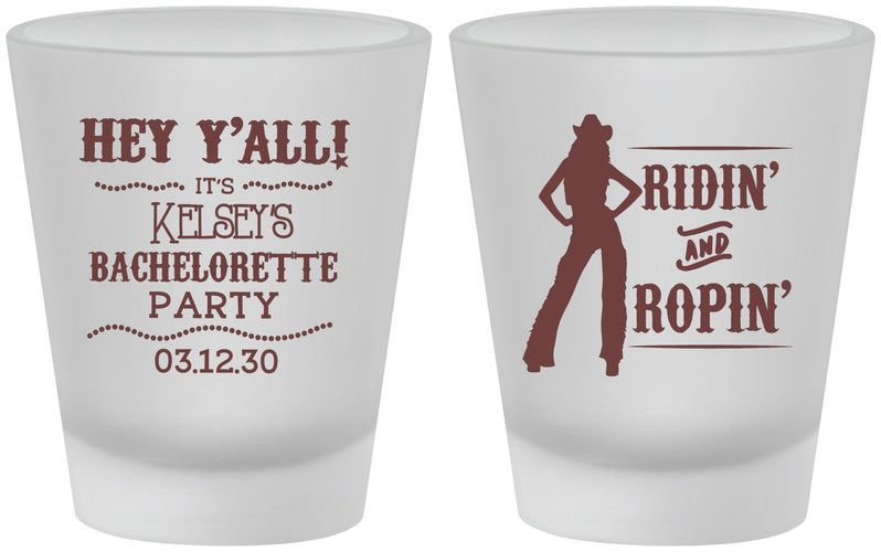 Custom Bachelorette Frosted Shot Glasses - Ridin And Ropin | 60078