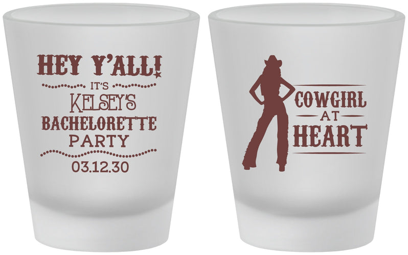 Custom Bachelorette Frosted Shot Glasses - Cowgirl At Heart | 60079