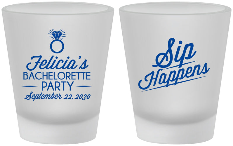 Custom Bachelorette Frosted Shot Glasses - Sip Happens | 60081