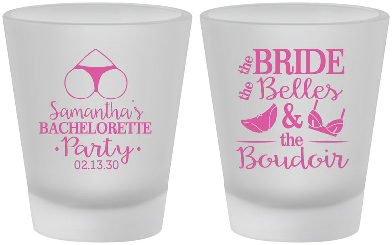 Custom Bachelorette Frosted Shot Glasses - Brides Bells Boudoir | 60085