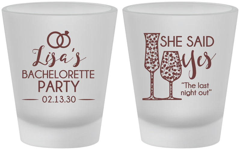 Custom Bachelorette Frosted Shot Glasses - The Last Night Out | 60097