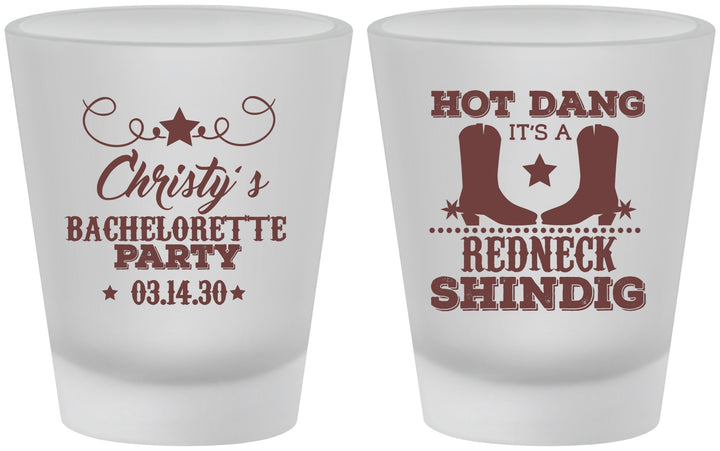 Custom Bachelorette Frosted Shot Glasses - Redneck Shindig | 60100