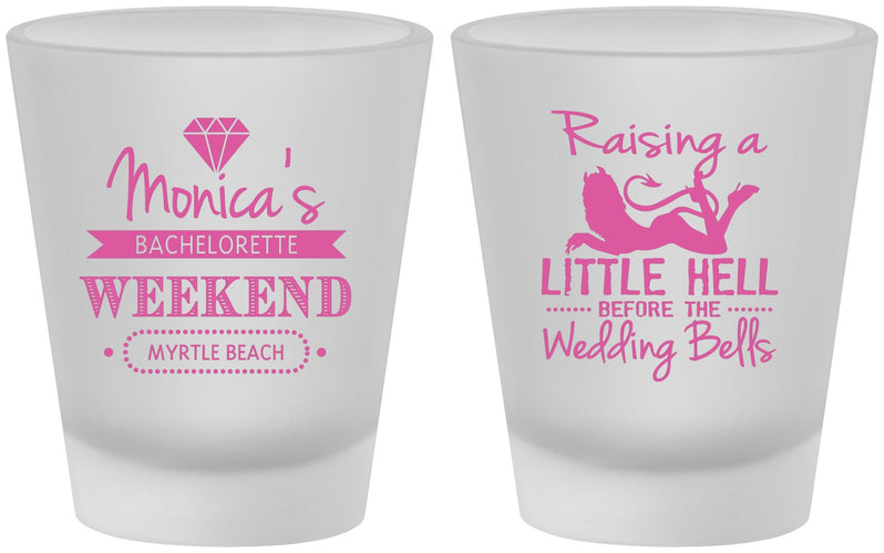 Custom Bachelorette Frosted Shot Glasses - Raising A Little Hell | 60103