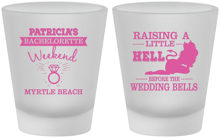 Custom Bachelorette Frosted Shot Glasses - Raising A Little Hell | 60104