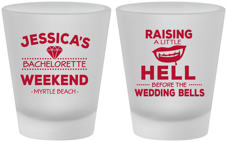 Custom Bachelorette Frosted Shot Glasses - Raising A Little Hell | 60106