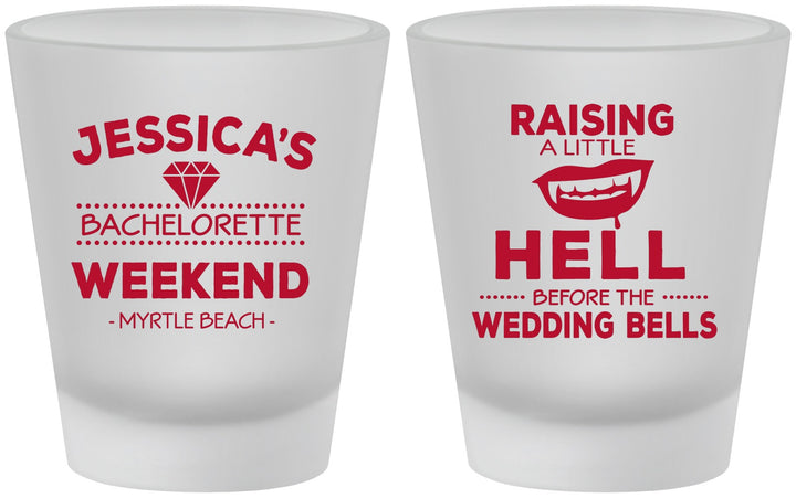 Custom Bachelorette Frosted Shot Glasses - Raising A Little Hell | 60106