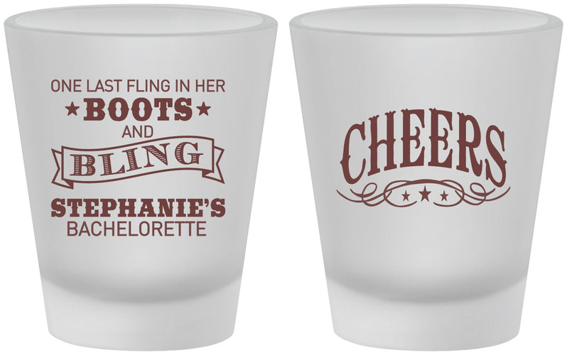 Custom Bachelorette Frosted Shot Glasses - Boots And Bling | 60118