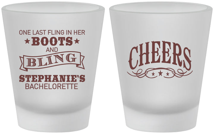 Custom Bachelorette Frosted Shot Glasses - Boots And Bling | 60118