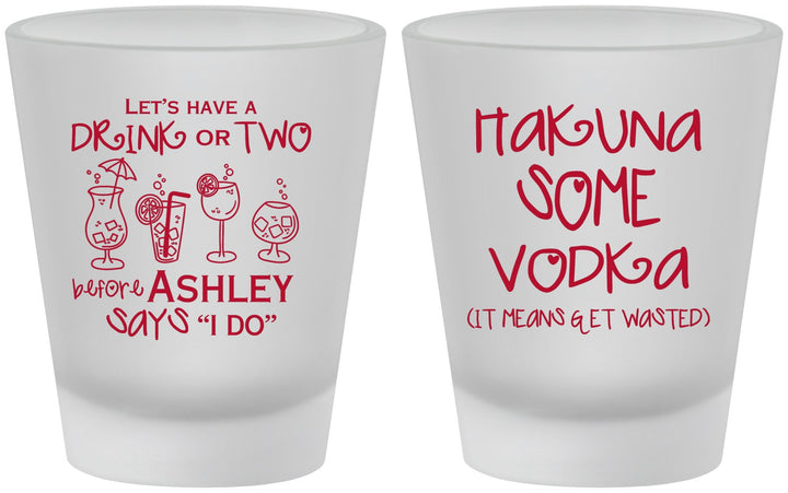 Custom Bachelorette Frosted Shot Glasses - Lets Get Wasted | 60119