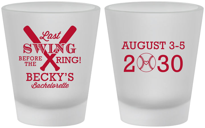 Custom Bachelorette Frosted Shot Glasses - Last Swing Before Ring | 60127