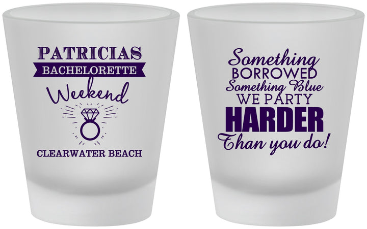 Custom Bachelorette Frosted Shot Glasses - Something Borrowed | 60130