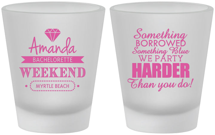 Custom Bachelorette Frosted Shot Glasses - Something Borrowed | 60131