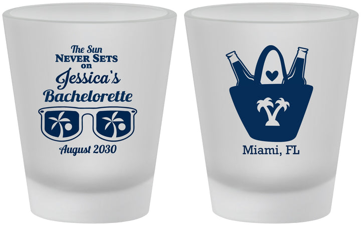 Custom Bachelorette Frosted Shot Glasses - Beach Sun Never Sets | 60136