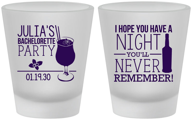 Custom Bachelorette Frosted Shot Glasses - Night Never Remember | 60160
