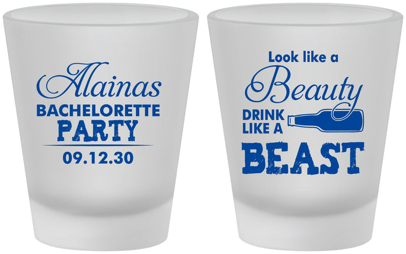 Custom Bachelorette Frosted Shot Glasses - Beauty Beast | 60161