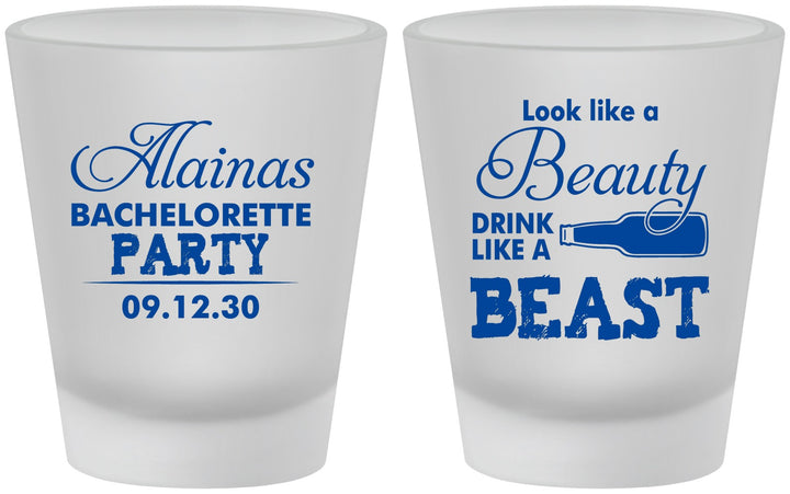 Custom Bachelorette Frosted Shot Glasses - Beauty Beast | 60161