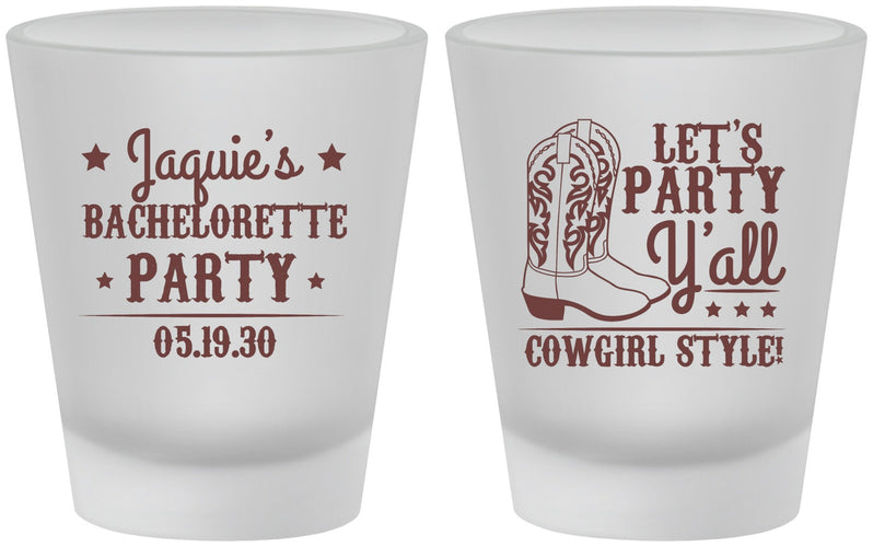 Custom Bachelorette Frosted Shot Glasses - Cowgirl Boots | 60163