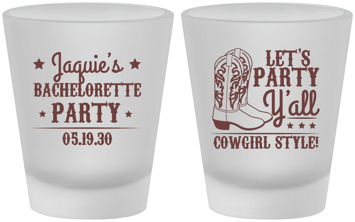 Custom Bachelorette Frosted Shot Glasses - Cowgirl Boots | 60163